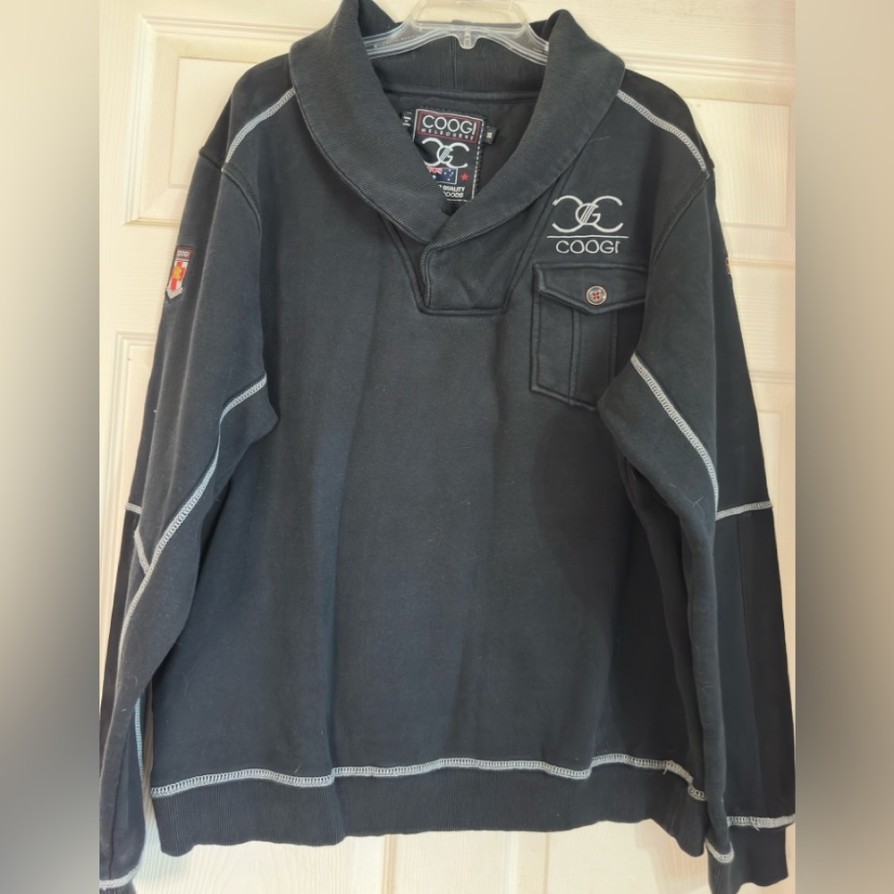 EUC Coogi Melbourne Mens Gray Long Sleeve Pocket Y2K Pullover Sweatshirt Sz XXL